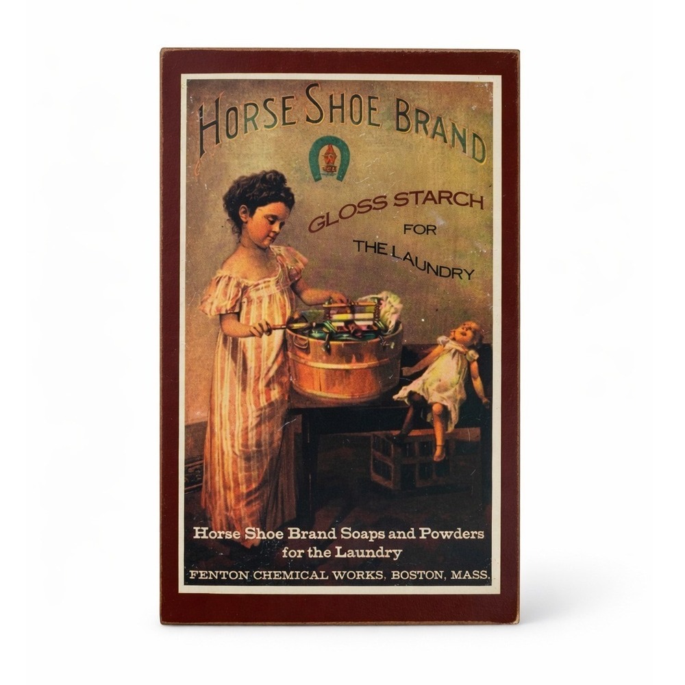 Horse Shoe Brand Gloss Starch Vintage Style Wood Laundry Room Wall Plaque Sign